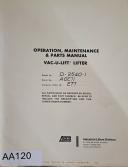 Vac-U-Lift -Vac-U-Lift Model D-2540-1 Manual, Covers mechanical, lubrication, inspection, service, and proof loading-D-2540-1-01